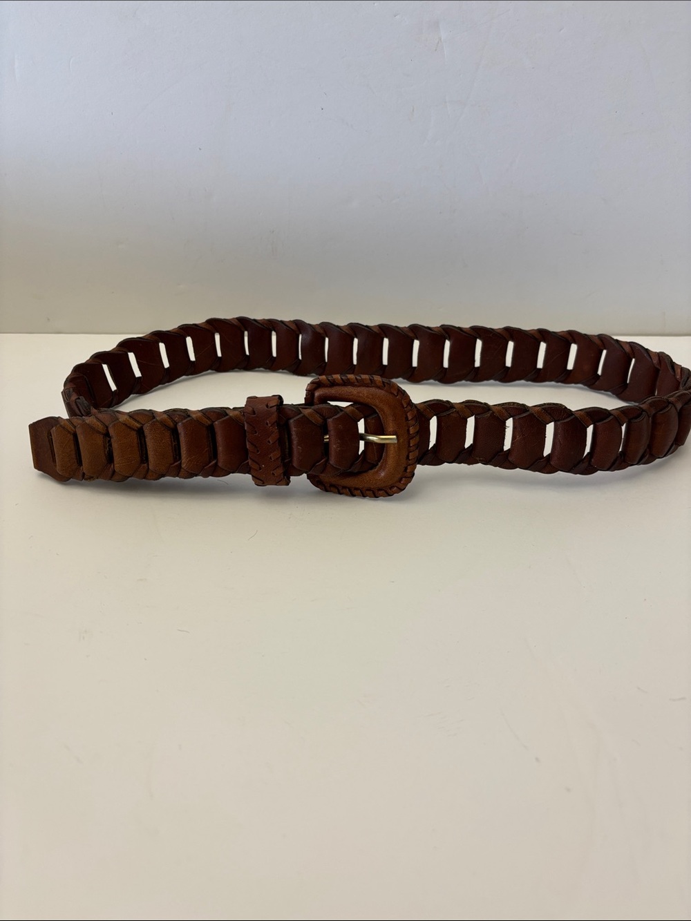Braided Brown Leather Belt - Unbranded